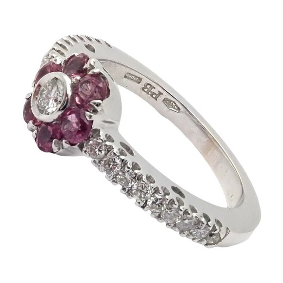 Pasquale Bruni 18k White Gold Diamond Pink Sapphire Flower Fiori Ring - Picture 2 of 12